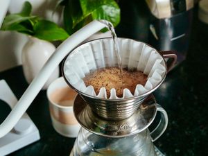 Pourover coffee being made in the Kalita Wave brewer